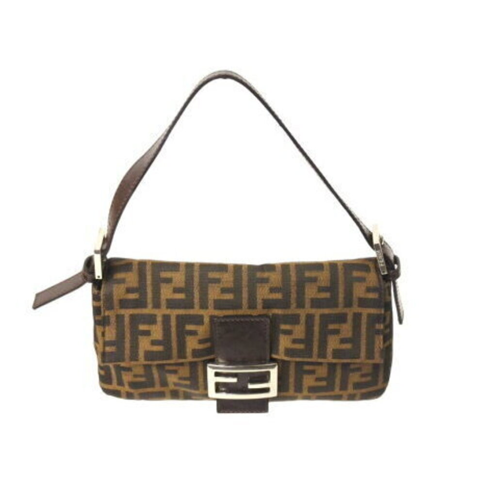 FENDI Mamma Bucket Hobo Shoulder Bag Zucca Canvas Brown Leather
